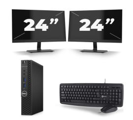 Dell OptiPlex 3070 Micro USFF - Intel Core i3-9e Generatie - 8GB RAM - 256GB SSD - Windows 11 + 2x 24 inch Monitor
