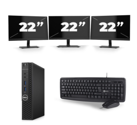 Dell OptiPlex 3070 Micro USFF - Intel Core i3-9e Generatie - 8GB RAM - 256GB SSD - Windows 11 + 3x 22 inch Monitor